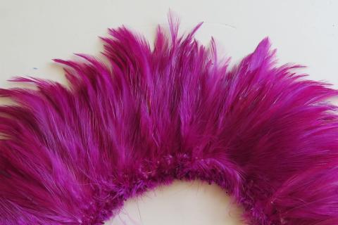 Dark Pink Strung Rooster Hackle Feathers Closeup