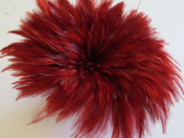 Crimson Rooster Hackle Strung Feathers Bulk