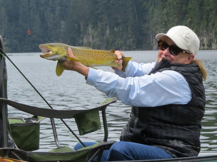 Kathy's first trout of the trip landed.