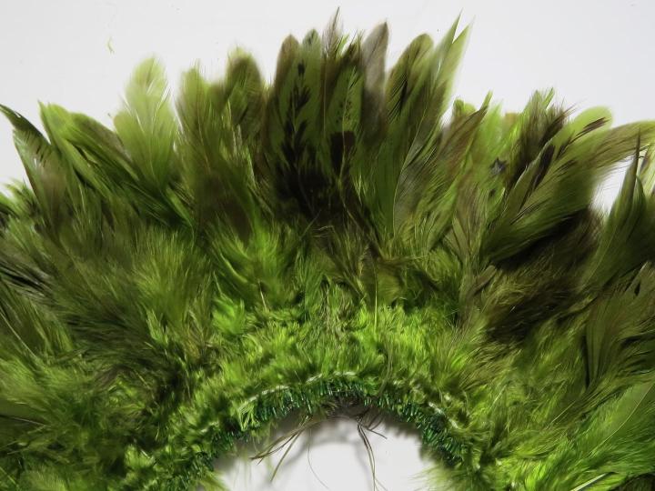 Caramel Cream Schlappen Feathers Dyed Olive Closeup