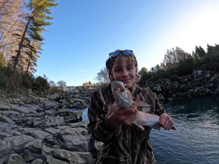 Orange Muppet in the Mouth of a Rainbow Trout