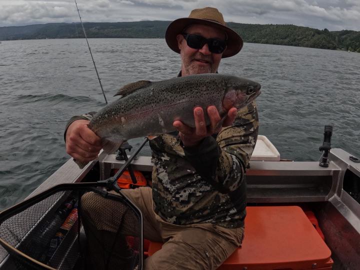 Rainbow on a Short Shank Parson's Glory Jigging Smelt