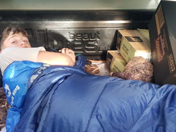 Waking Jack up in the boot of the truck