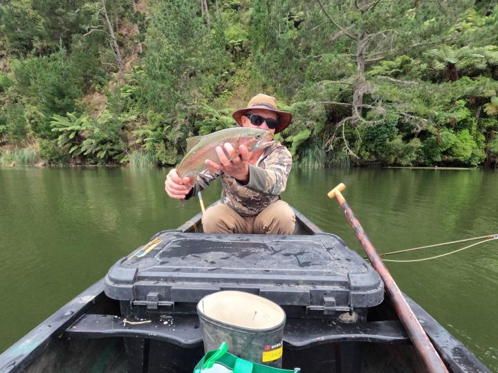 Rainbow on an olive bugger