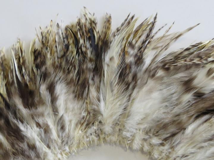 Grey Chinchilla Saddle Feathers Strung Closeup