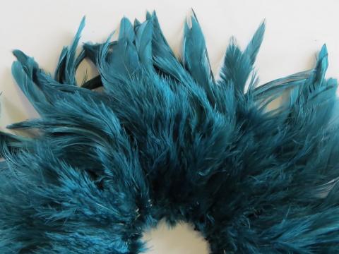 Teal Schlappen Feathers Strung Closeup