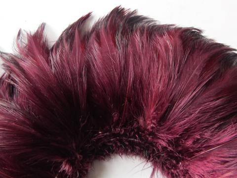 Boysenberry Rooster Hackle Strung Feathers Closeup