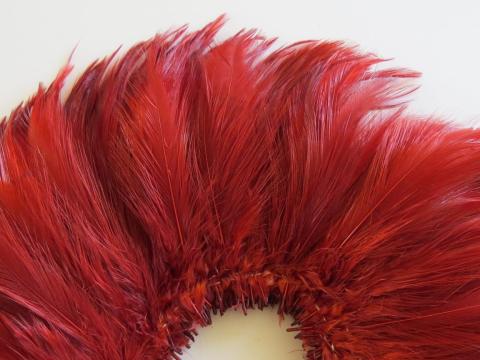 Crimson Rooster Hackle Strung Feathers Closeup