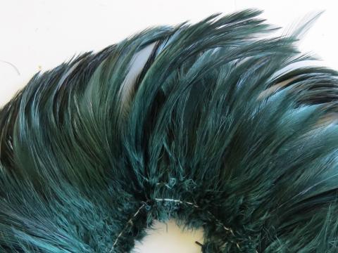 Emerald Green Rooster Hackle Strung Feathers Closeup