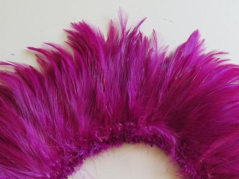 Dark Pink Strung Rooster Hackle Feathers Closeup