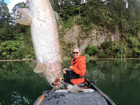 Wendy's first trout on a fly rod
