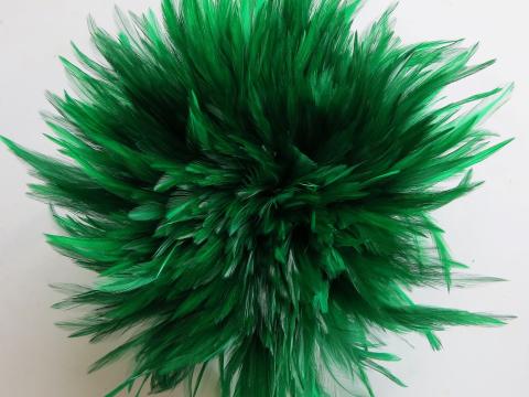 Strung green saddle feathers bulk