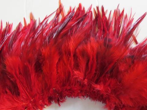 Red chinchilla strung saddle feathers dyed red