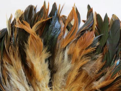 Copper and Green Strung Feathers Closeup